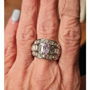 Gorgeous Silver Plated Cubic Zirconia Cocktail Statement Ring, Wedding, size 10